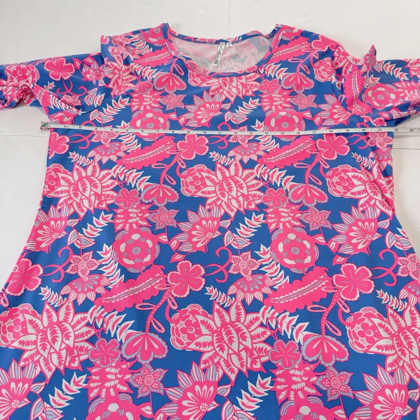 Lulu B Pink Blue Tropical Floral 3/4 Sleeve Shift Dress Size XL Resort Cruise Size L - Image 7