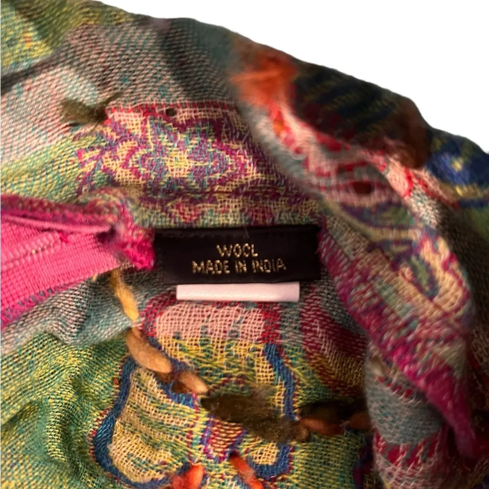 Roja Multicolored Floral Beaded Fringe Wool Skirt XL Purple - Image 9