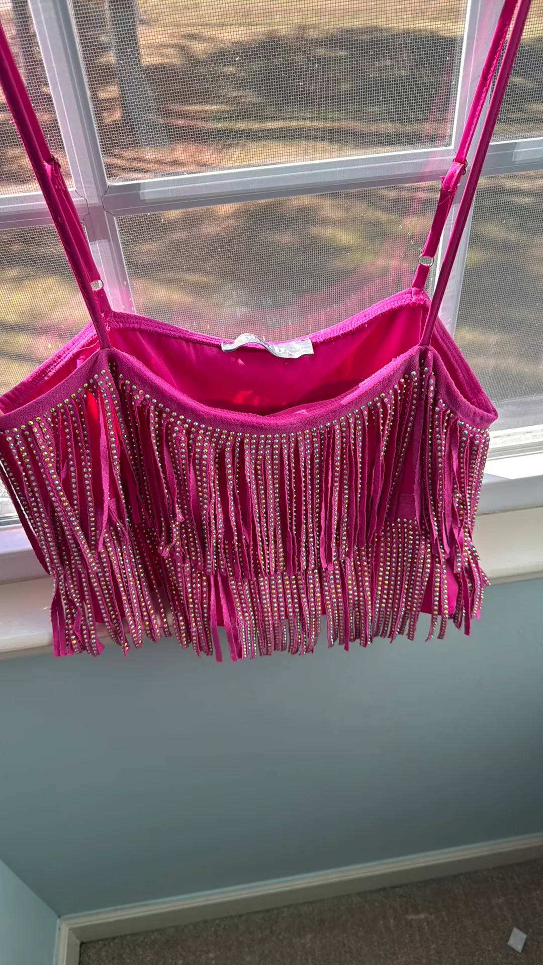 Pink Fringe Crop top Size M - Image 3