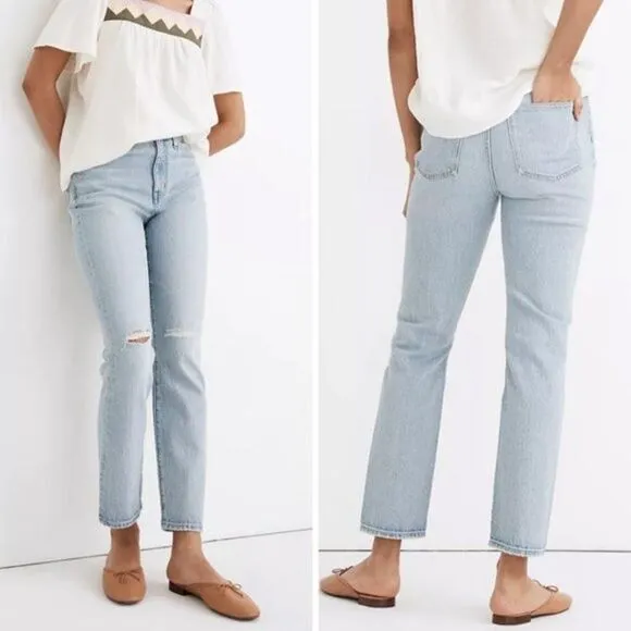 NEW Madewell TheHigh-Rise Slim Crop‎ Boyjean in Dumas Wash: Ripped Edition, 26 - Image 2
