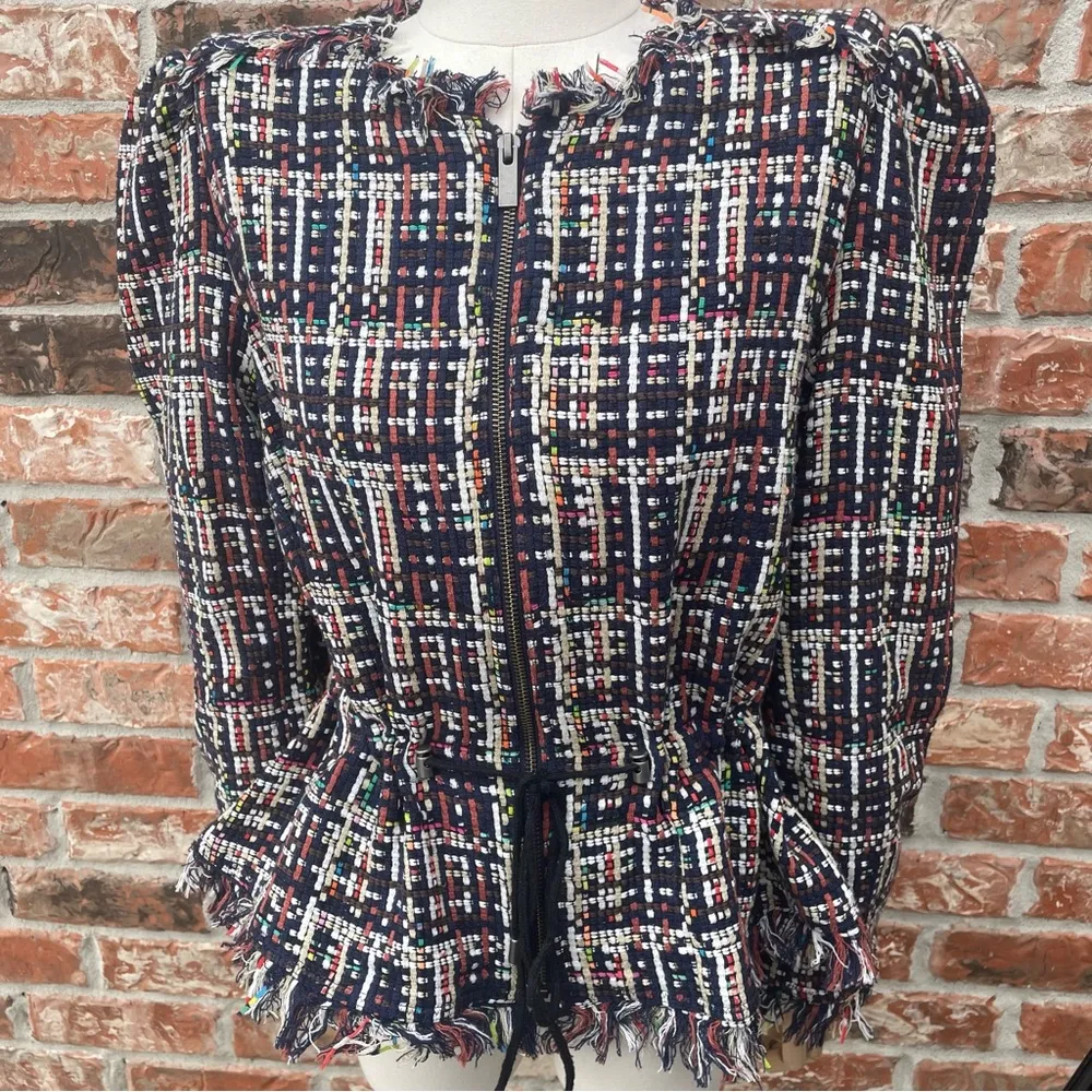 Halogen petite plaid woven blazer with an adjustable waist and fringe / LP - Image 3
