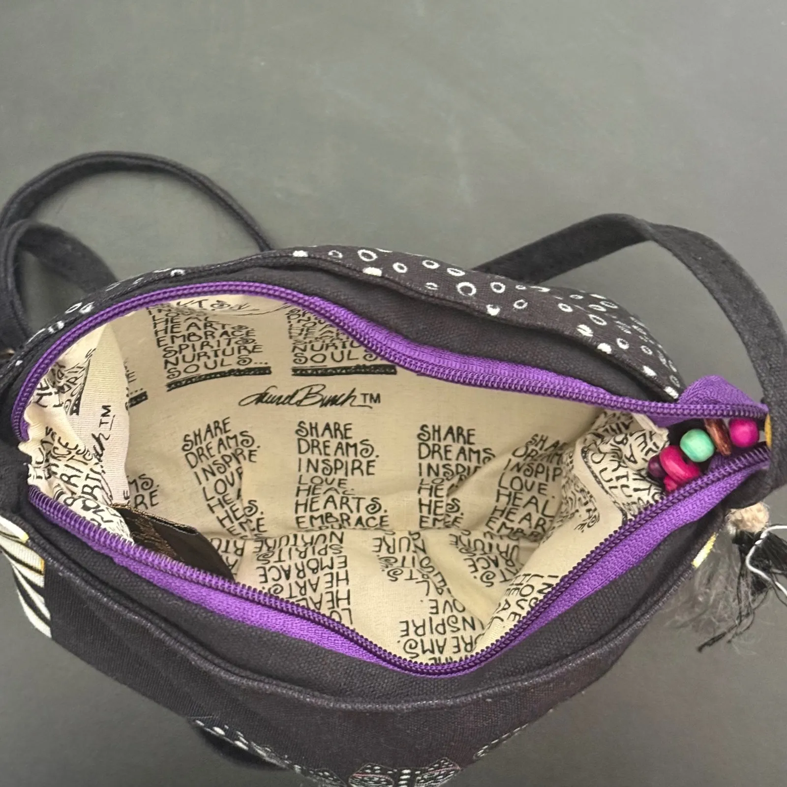 Laurel Burch Crossbody Whimsical Cat Print Bag Tassel Beaded Polka Dot Gatos Black - Image 8