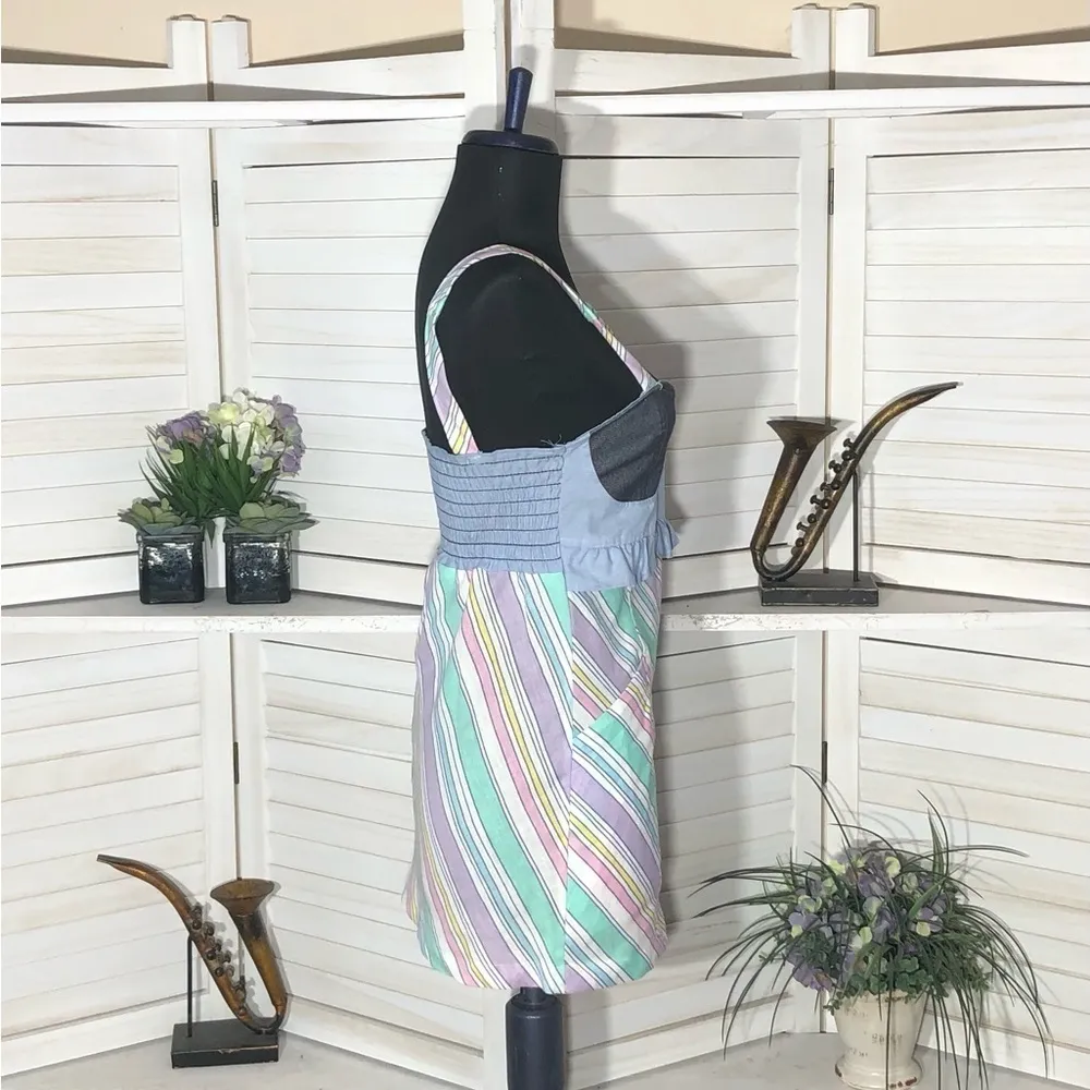 Urban Renewal Vintage Striped Pastel Babydoll Tunic Blouse XS Blue - Image 3
