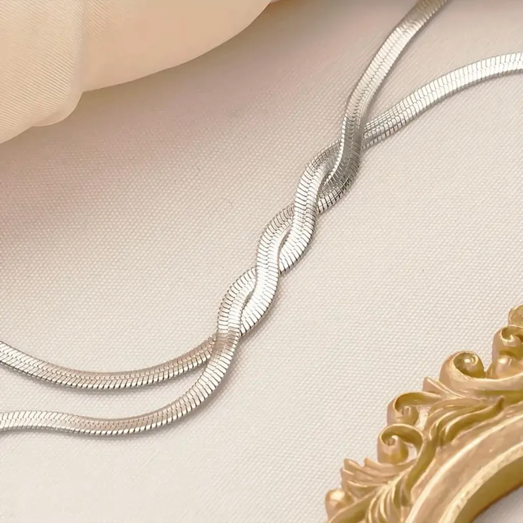 Silver Twist Snake Chain Necklace Titanium Steel - Image 7