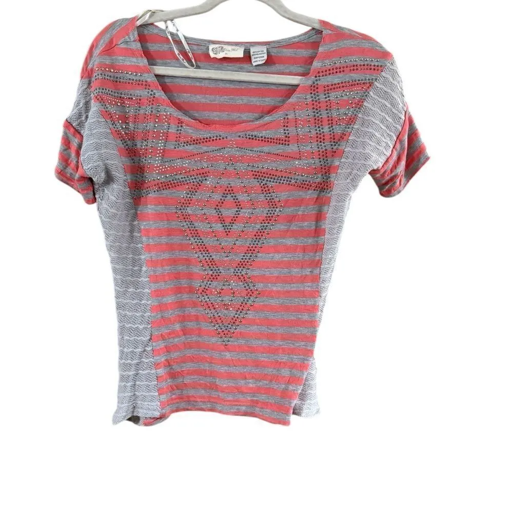 Miss Me Peach Gray Blouse Medium - Image 8