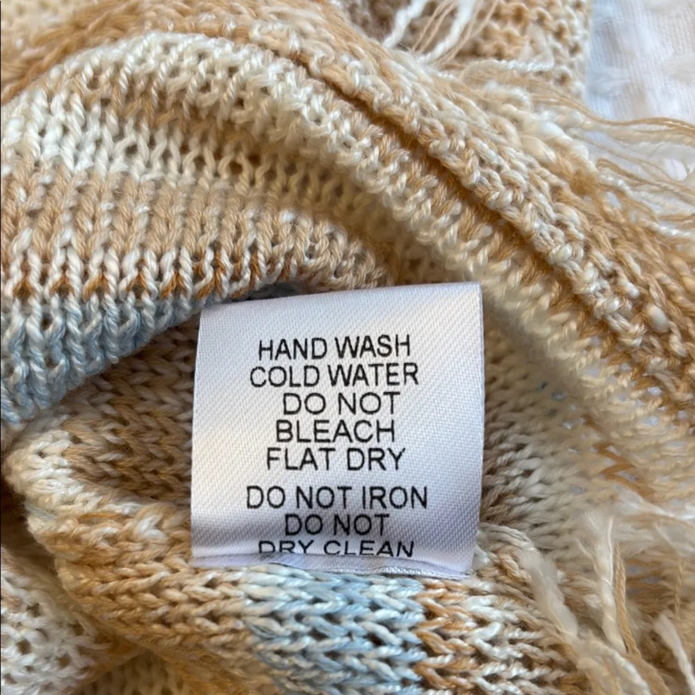 NEW! Women's M/L Striped Sleeveless Sweater Top Cream Tan Blue Boho Lightweight Size M - Image 5