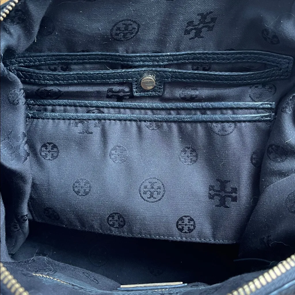 Tory Burch Bombe T Black Leather Double Handle Satchel - Image 7
