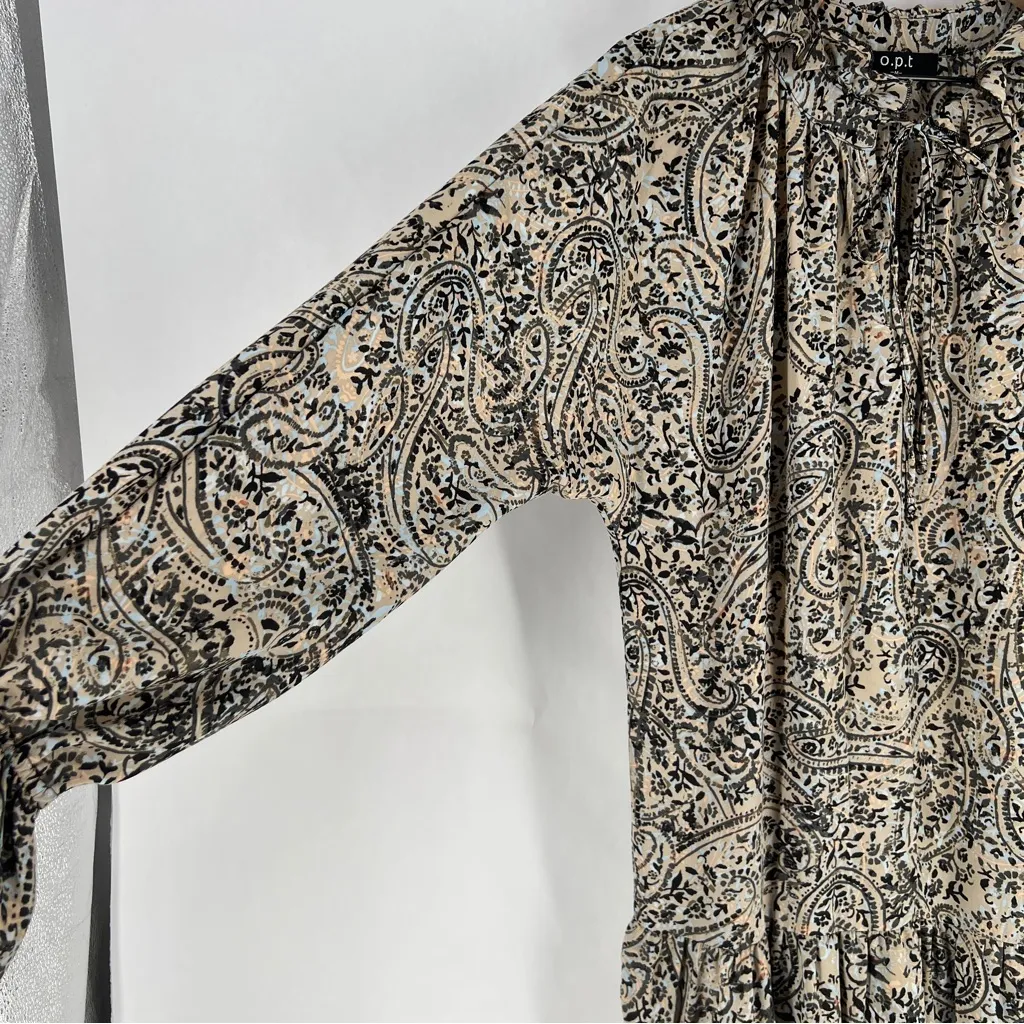 OPT Boho Paisley Print‎ Long Sleeve Tiered Midi Dress Peasant Prairie Ruffle M Green Size M - Image 5