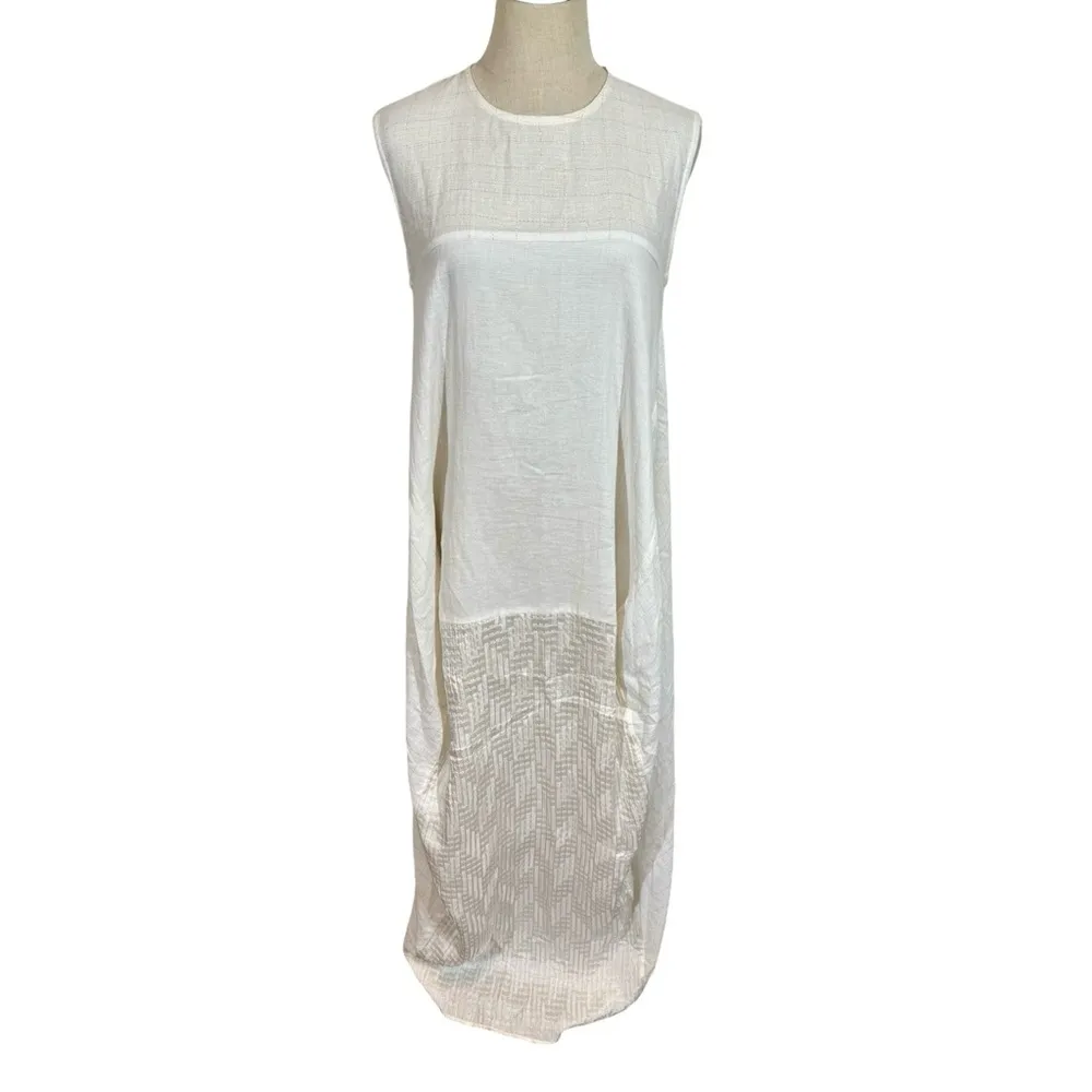 Kenyan Silk Cotton Tie Waist Mixed Media Maxi Dress Caftan - Image 5