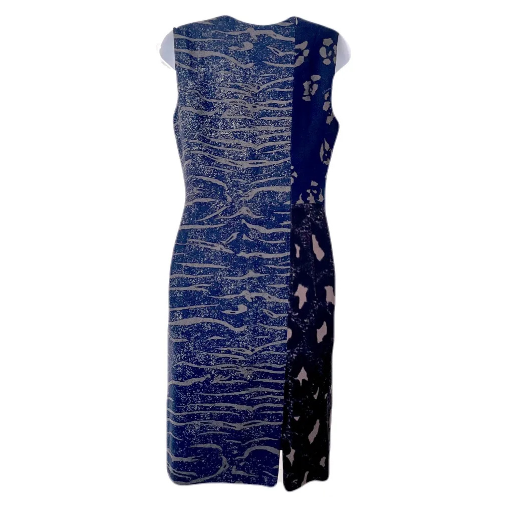 Salvatore Ferragamo Navy & Taupe Mixed Animal Print Sleeveless Dress, Size 40 - Image 2