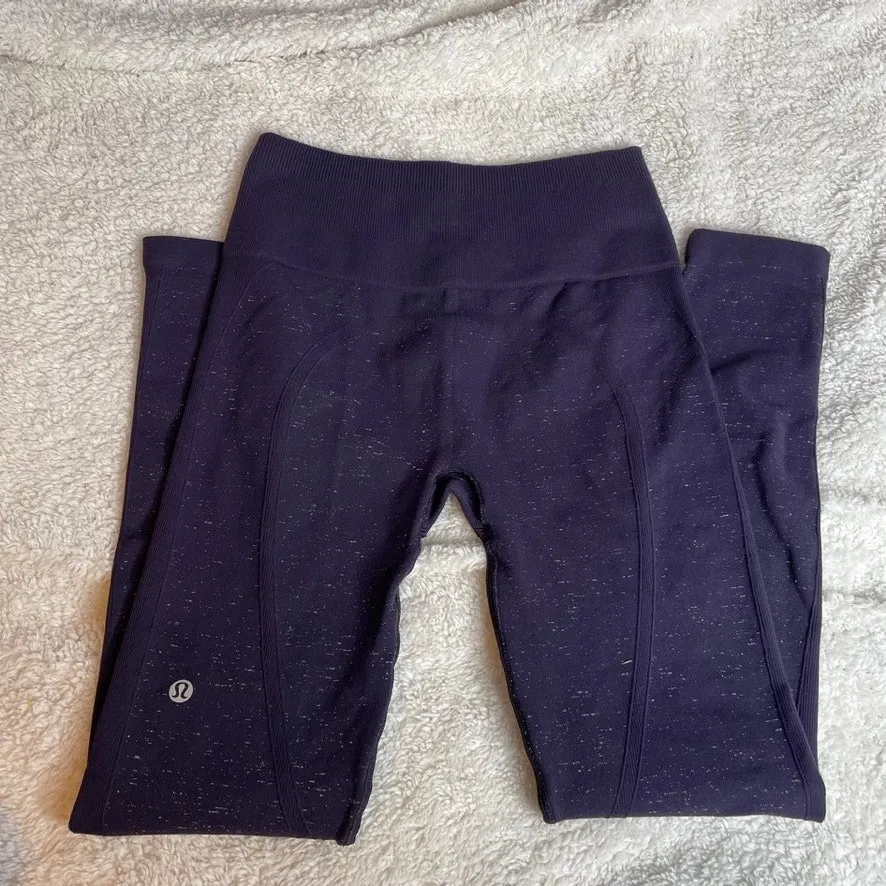 LULULEMON Free To Flow‎ Leggings High Waist 4 Purple Speckled Seamless Pant - Image 4