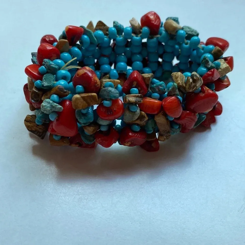 Turquoise‎ Tiger’s Eye Red Jasper Stretch Bracelet Chunky Stone Bracelet - Image 4