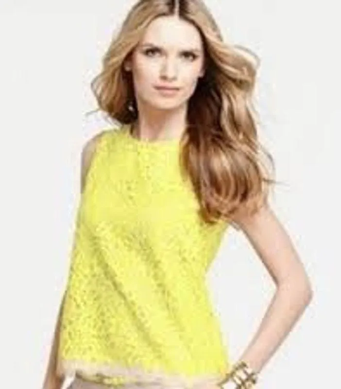LOFT Ann Taylor | 6/ M | Lace Top Sheer Layer Sleeveless Blouse Yellow Women's - Image 2