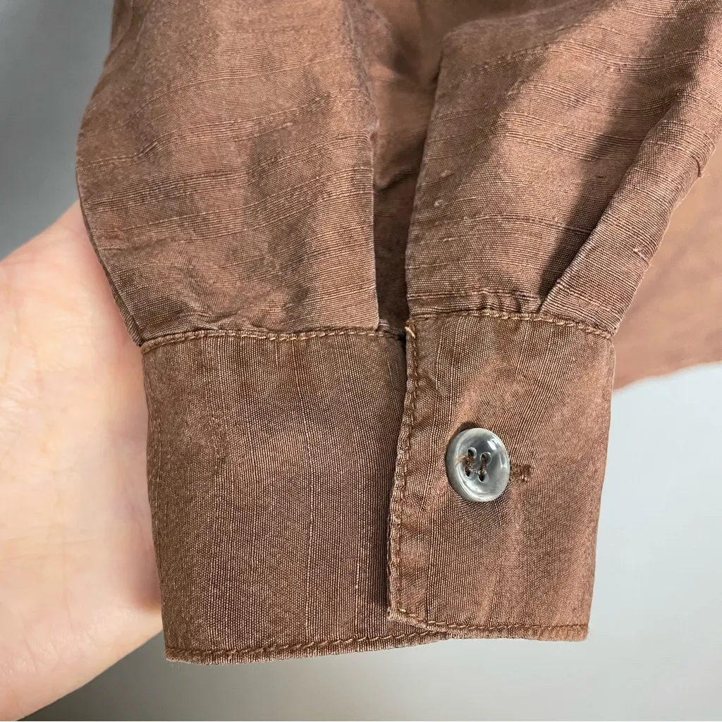 Vintage Jonathan Martin‎ Silk Top Blouse Long Sleeve Double Button Size Small Brown - Image 8