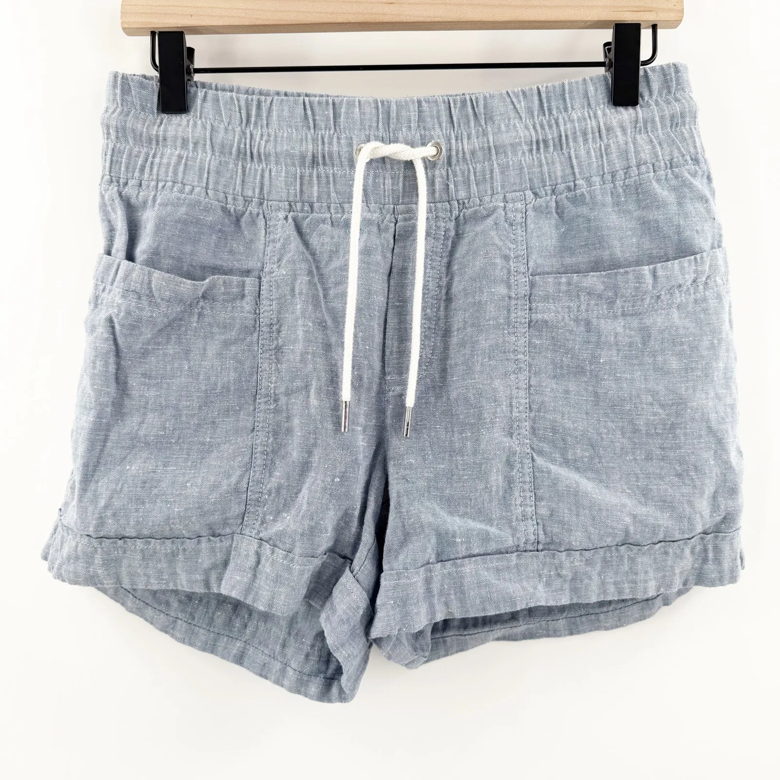Athleta Shorts Size O Cabo 100% Linen 4" Cuffed Pull On Drawstring Casual Summer - Image 2