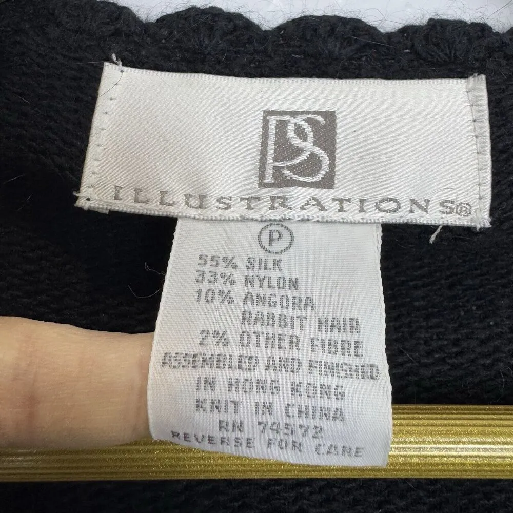 Vintage Silk Angora Rabbit Cardigan Sweater Small Black Floral Beaded Sequins - Image 7