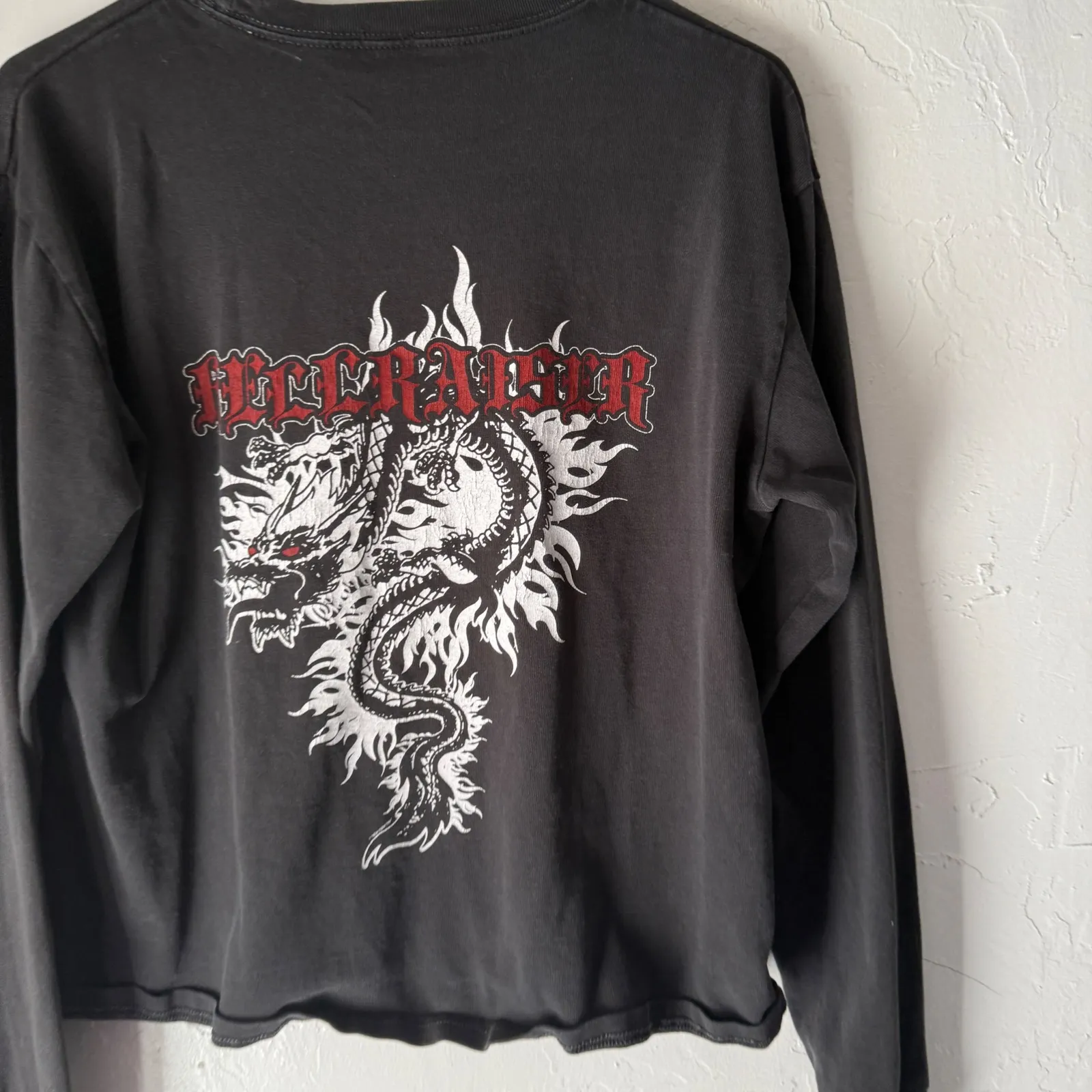 John Galt HELLRAISER Dragon‎ Graphic Long Sleeve Crop Top Black 2016 Grunge - Image 2
