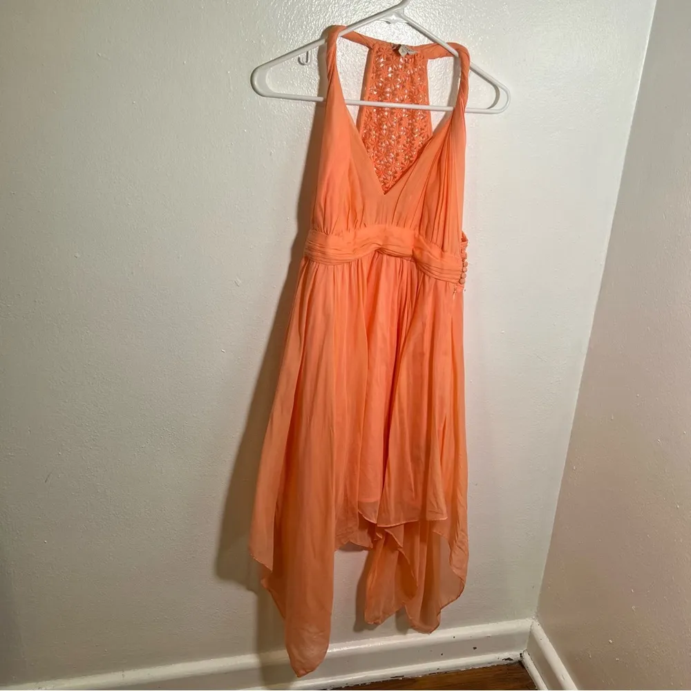 Guess Twisted Tank Handkerchief Hem Dress Coral Peach 6 - Image 2