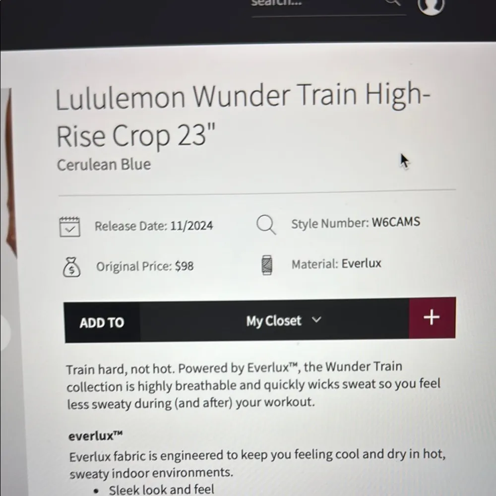 Lululemon Wunder Train HR Crop 23” Hot Heat - Image 2