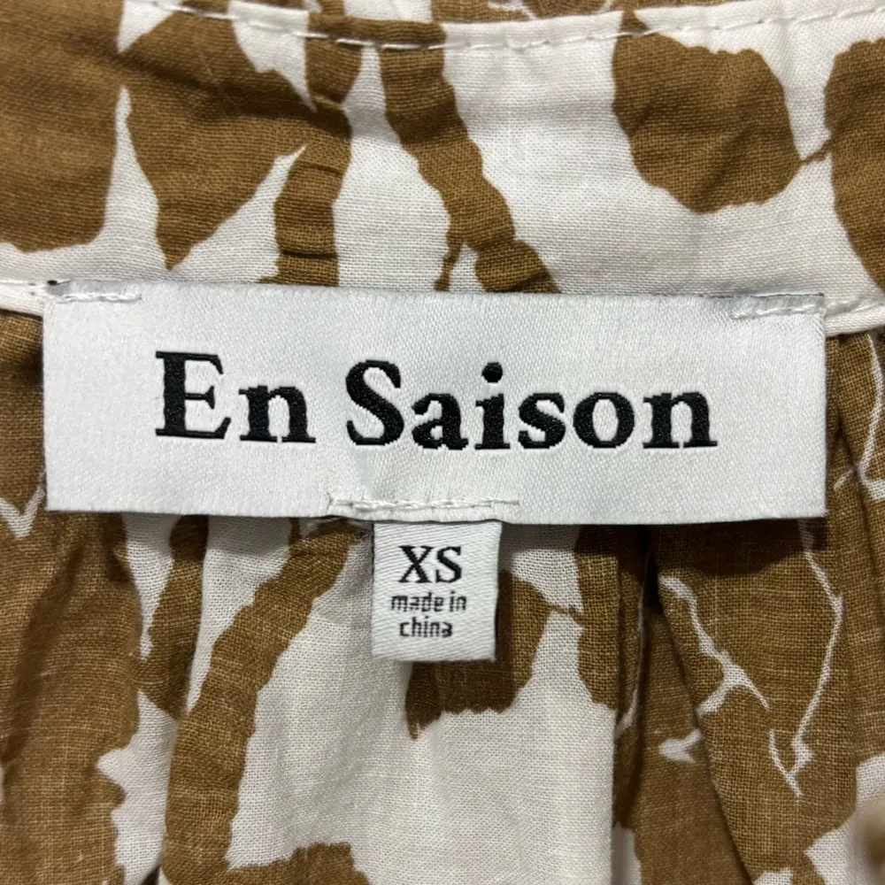 En Saison Brown White Floral Print Babydoll Long Sleeve Short Mini Dress Ruffles Size XS - Image 7