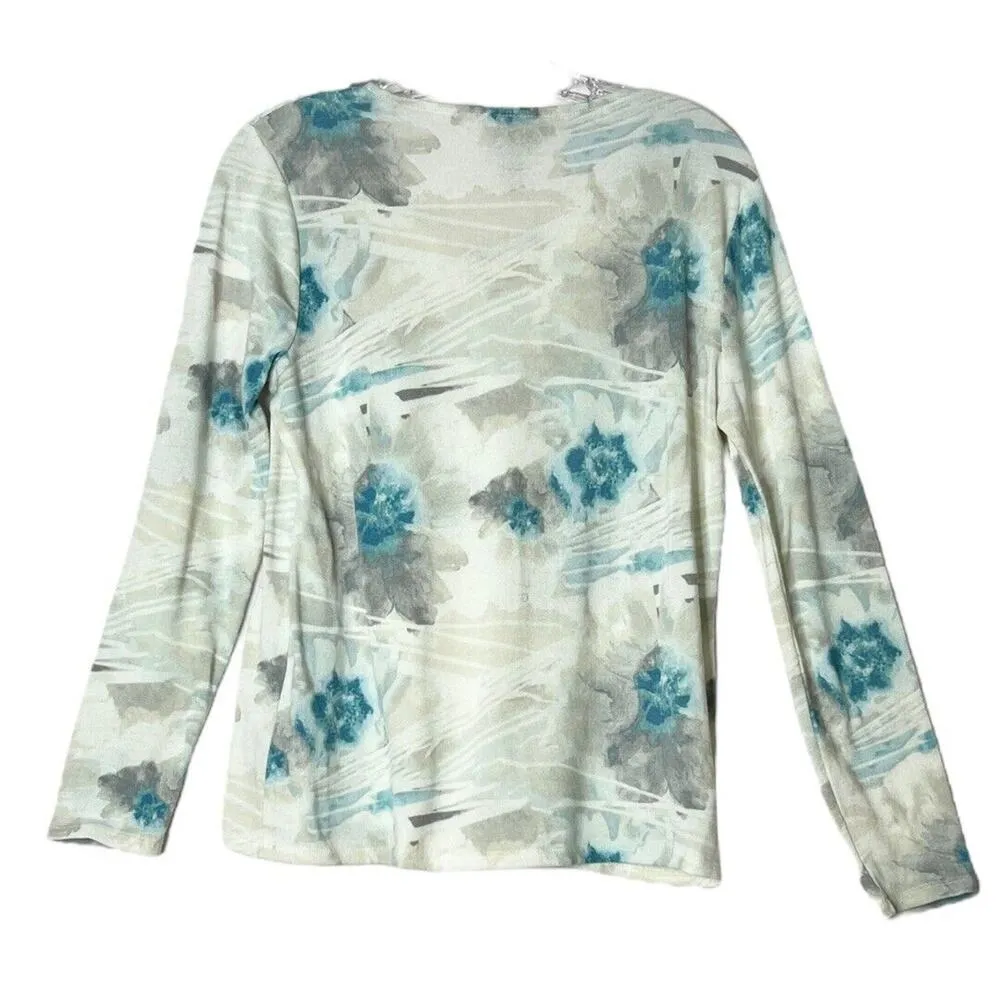 Chicos Sweater Women Small White Blue Floral Lightweight Flower Bloomcore Casual - Image 2