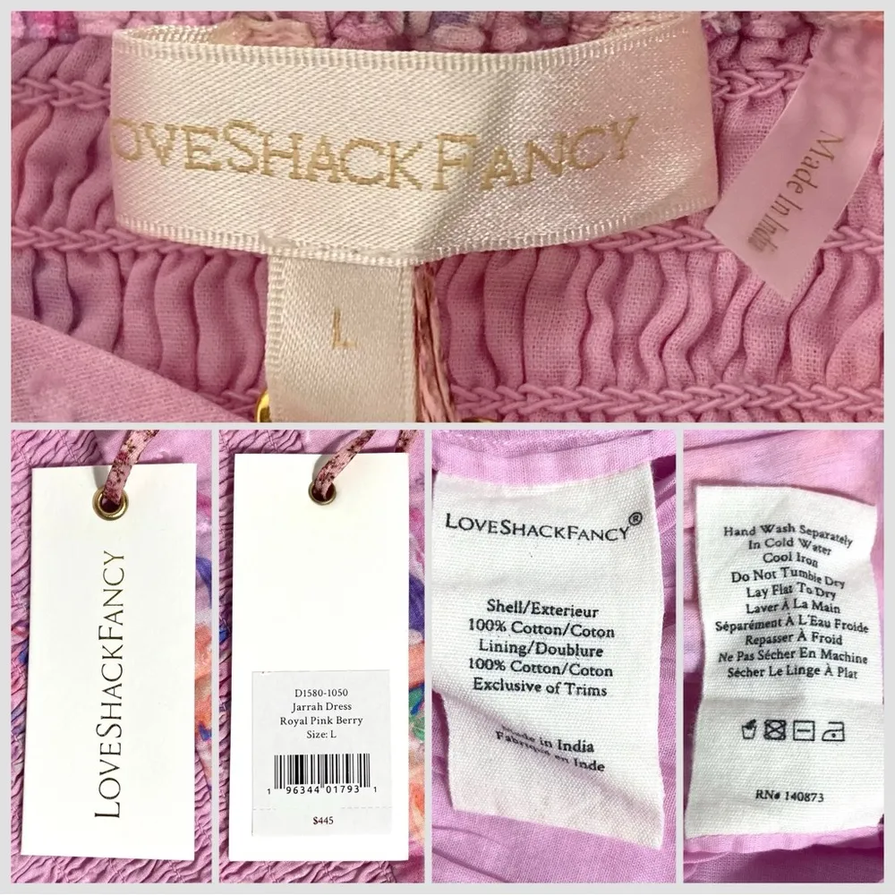 LoveShackFancy Jarrah Dress Royal Pink Berry Large NWT - Image 6