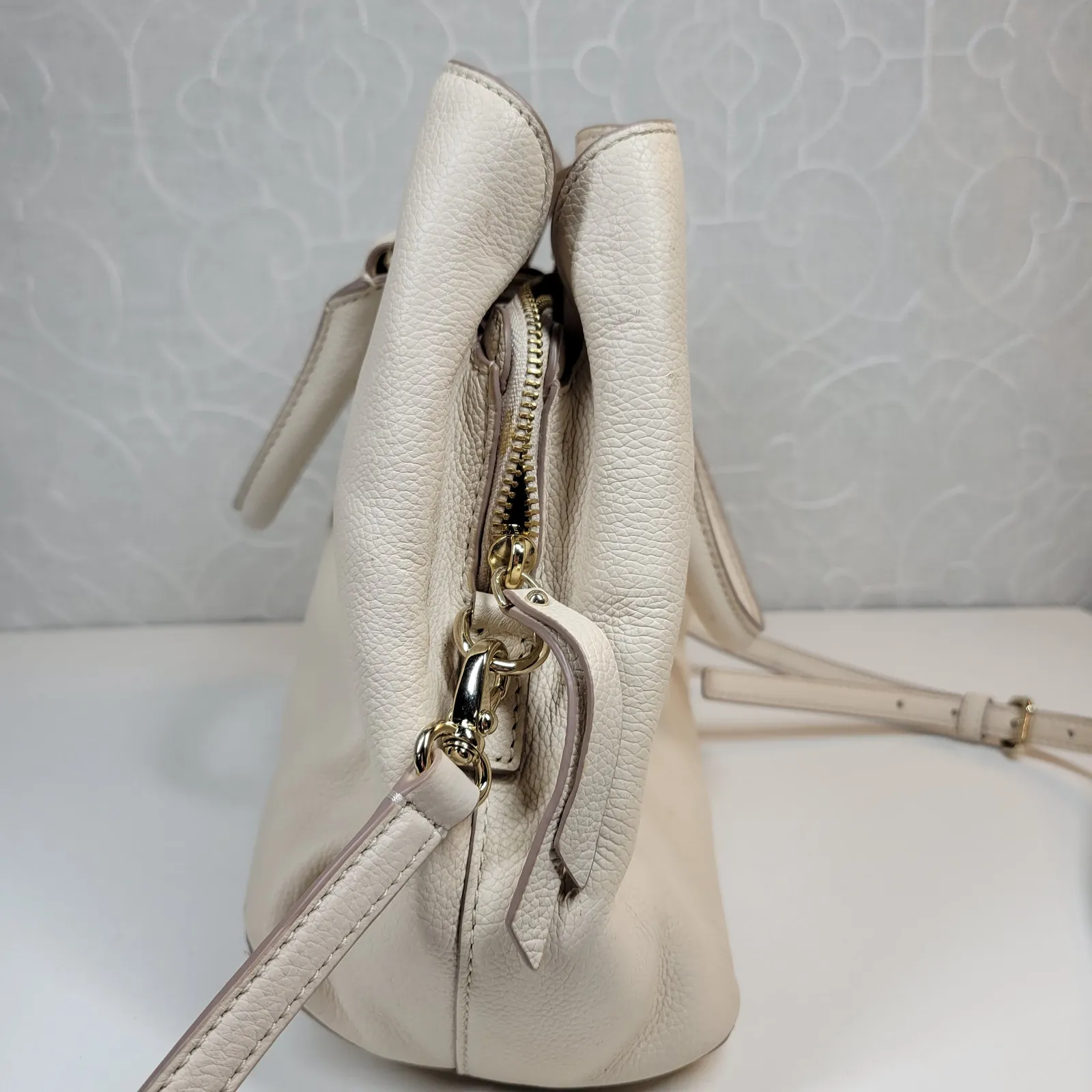 Kate Spade Larchmont Ave Evangelie Satchel Cream‎ Pebbled Leather Crossbody Bag - Image 11