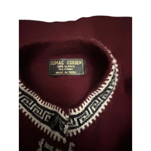 Sumac Design Alpaca Cardigan Sweater M/L Burgundy Peru Artisan Mountain Boho Red Size undefined - Image 5