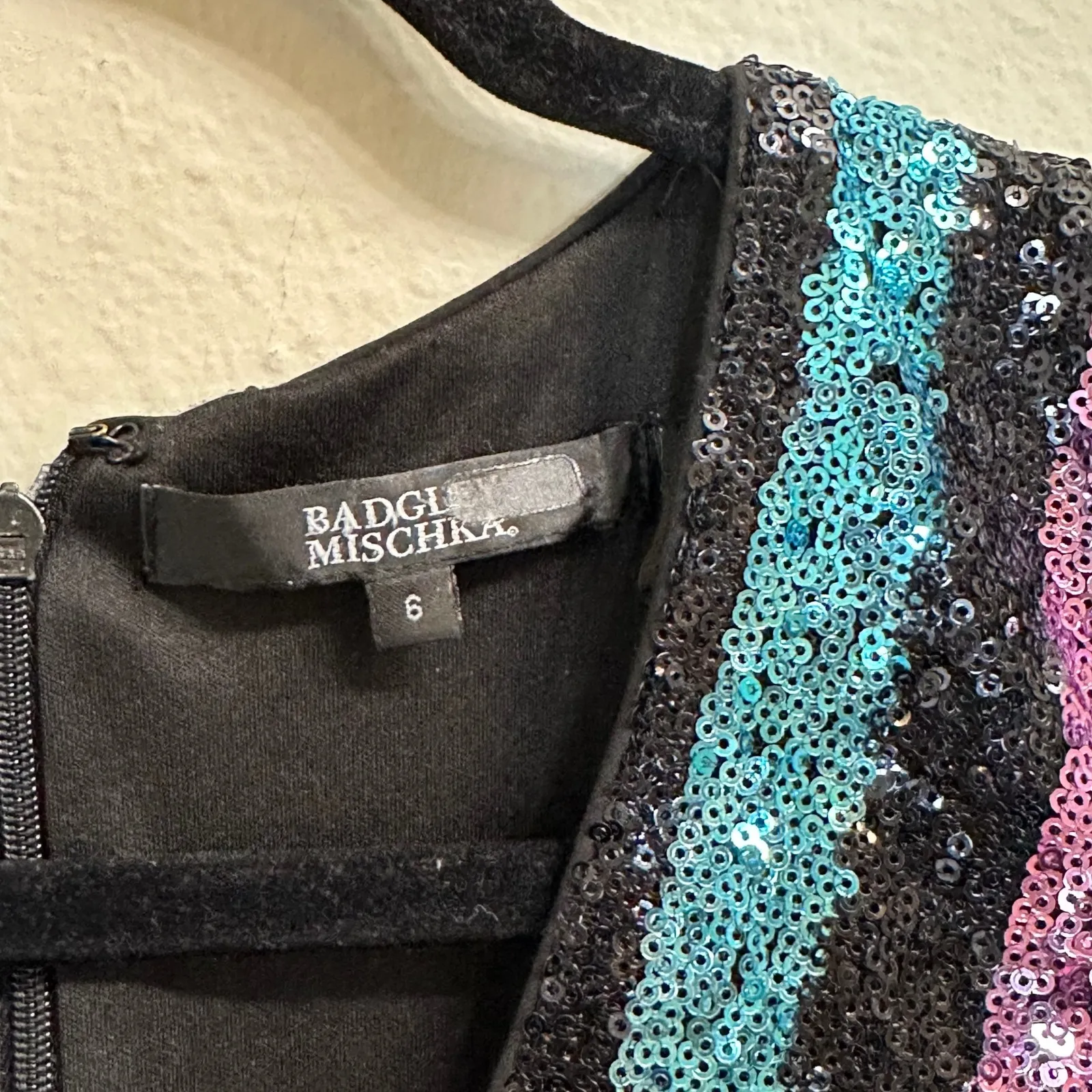 Badgley Mischka Multi Sequin Striped Dress Dress Women's Size 6 Party Event  NYE - Image 8