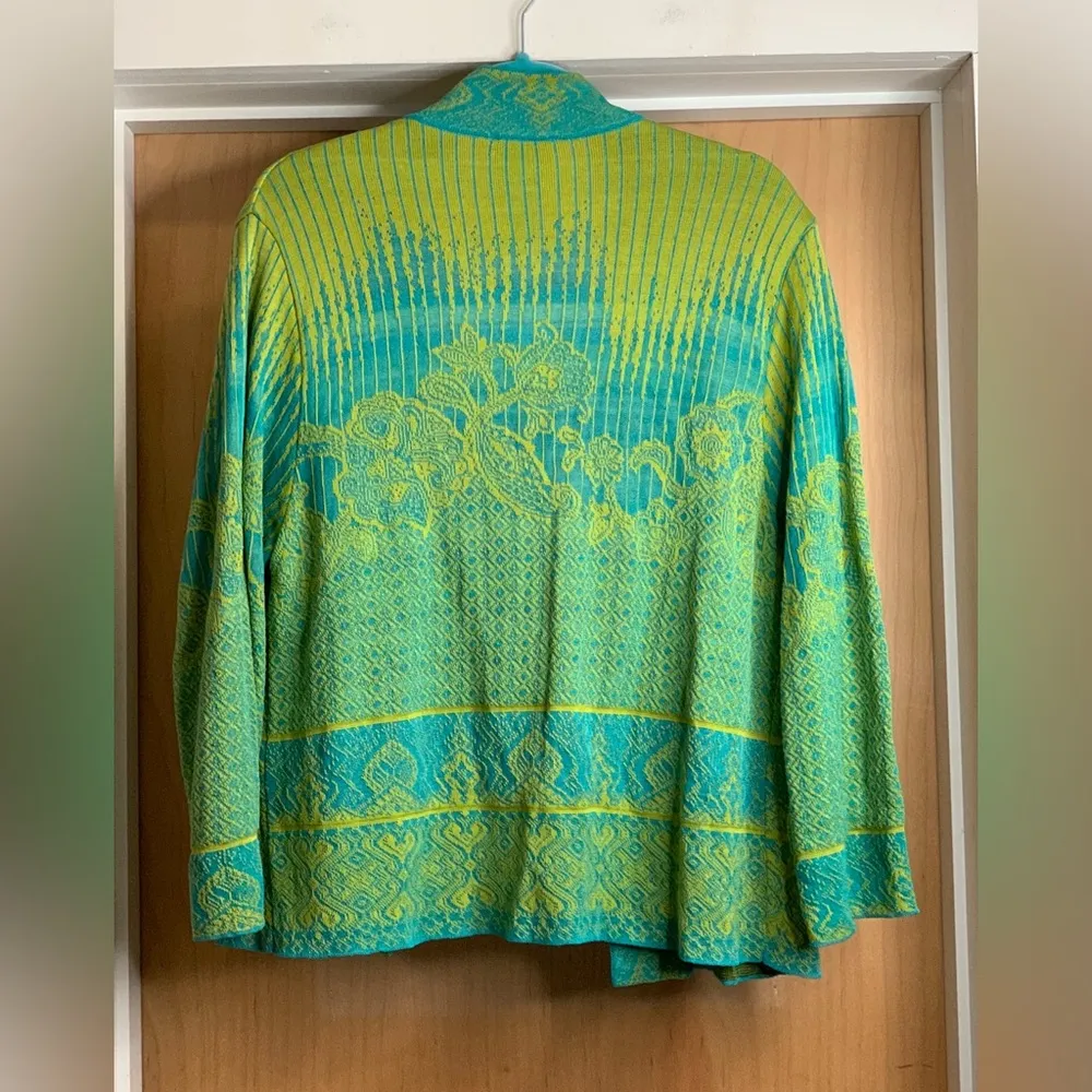 Kenzo Jungle Green and Blue Patterned Cardigan. Size Small - Image 2