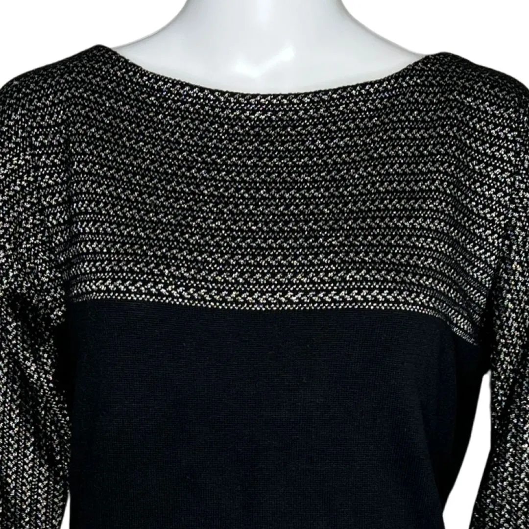 Lauren Ralph Lauren Sweater Women Small Black Silver Metallic Casual Edgy Preppy - Image 5