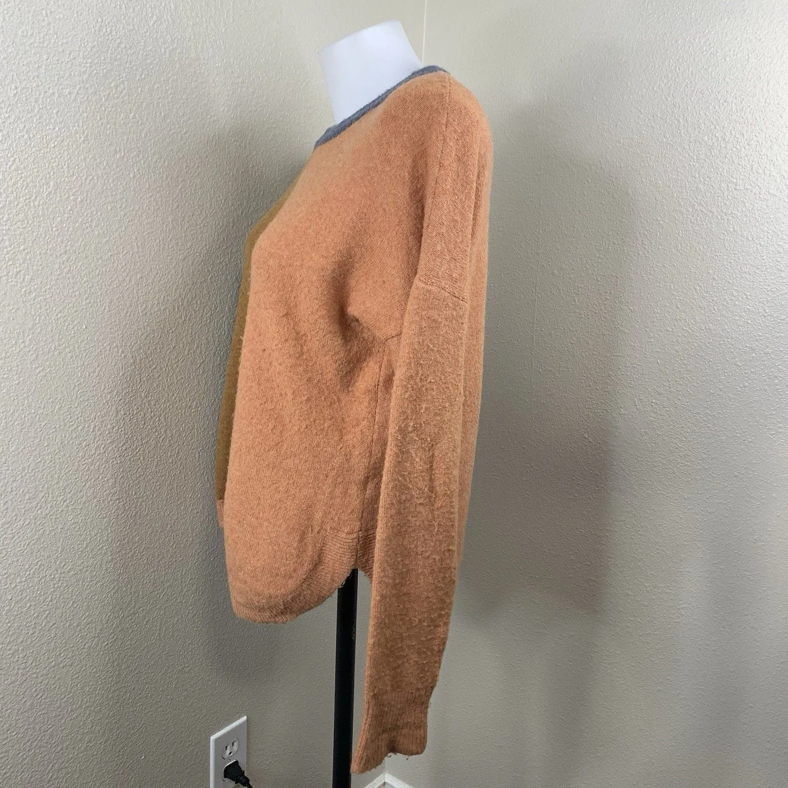 Madewell Crewneck Wool Alpaca Westlake Colorblock Sweater Orange Tan Sz XS - Image 5