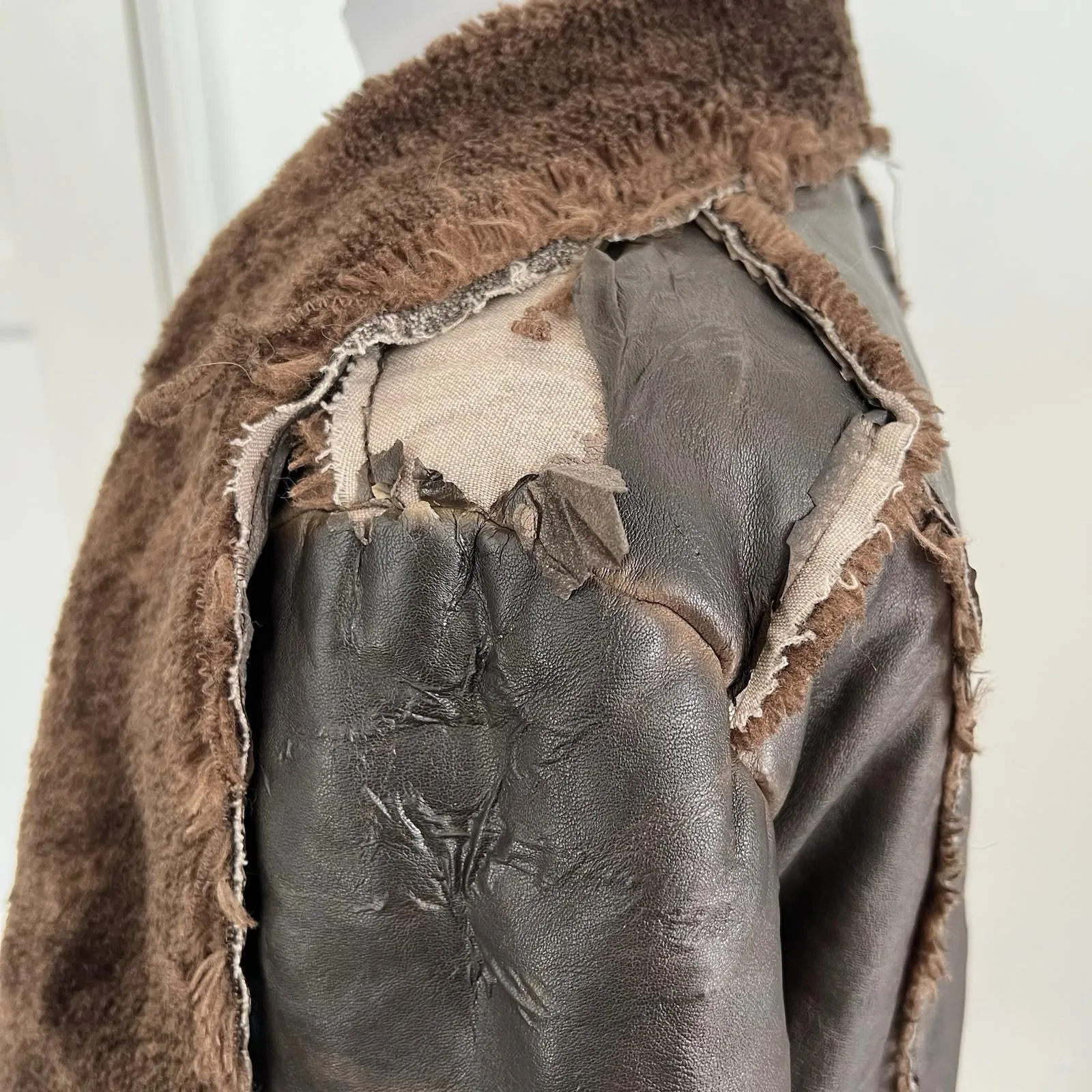 Love Stitch Brown Faux Leather Shearling Lined Moto Jacket Coat Size S/M - Image 6