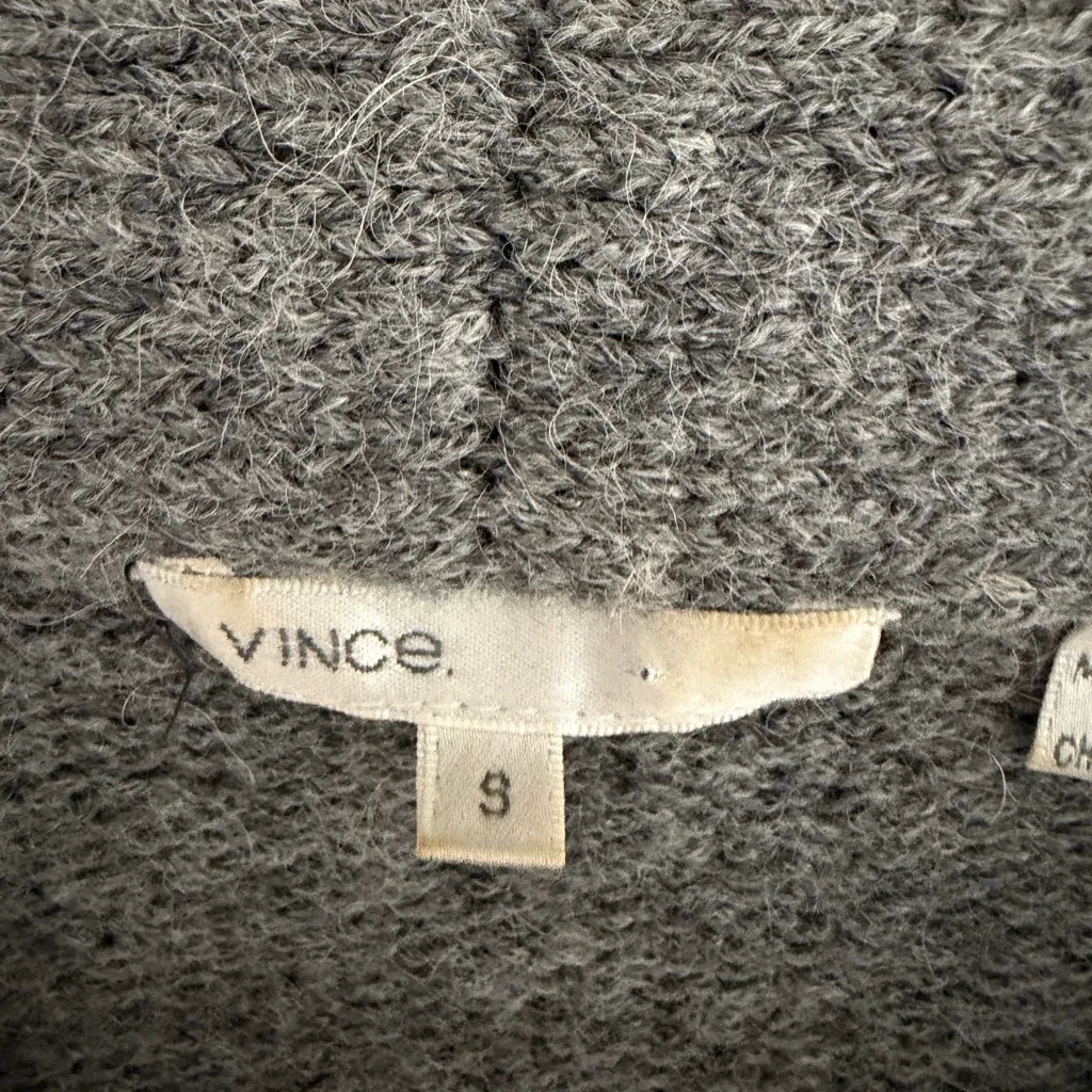 Vince Cardigan Long Sweater Small Alpaca & Wool Blend Gray Short Sleeve Preppy - Image 4