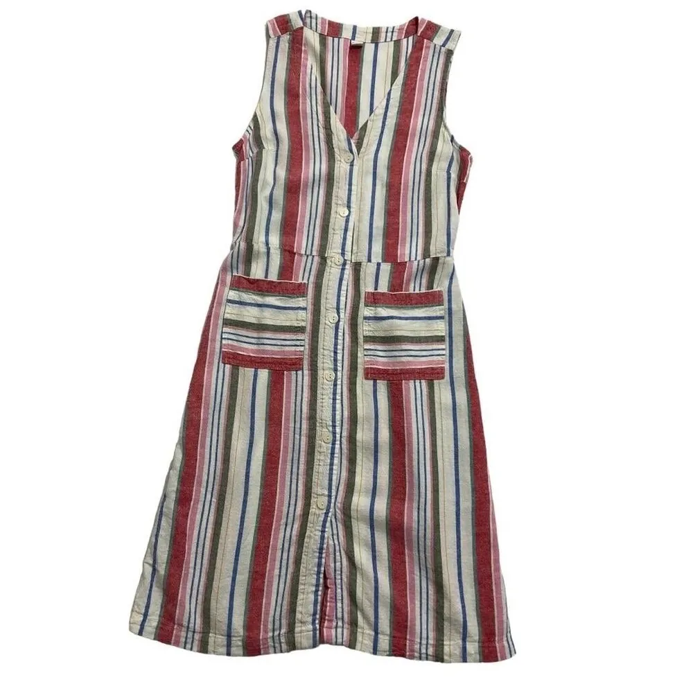Old Navy Women Size Small Striped Dress Button Front Summer Linen 2-726 - Image 4