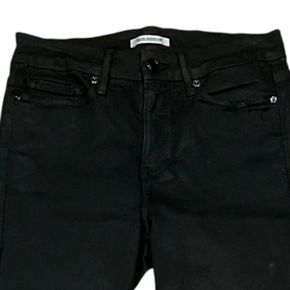 Good American Good Legs Skinny Stretch Olive Green Coated Jeans Size 6/28 GL403T - Image 2