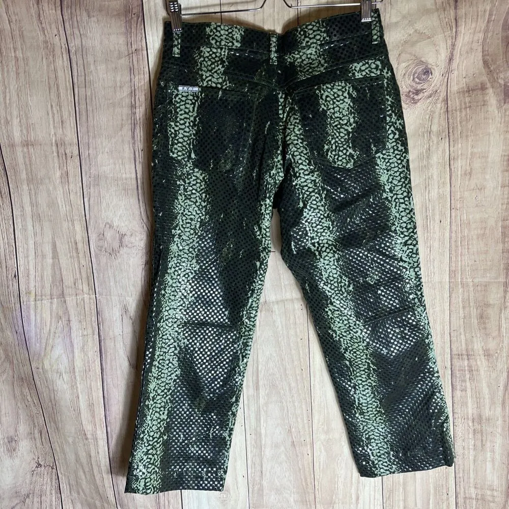 Y2K Vintage RVT Revolt Olive Snakeskin Wide Short Jeans 13/14 5 Pockets Green - Image 5