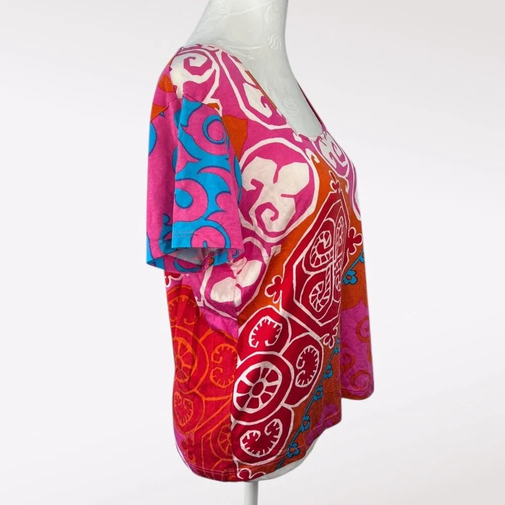 Lynn Ritchie Pink Red Silk Cotton Blend Bold Colorful Print Top Medium Multiple - Image 6
