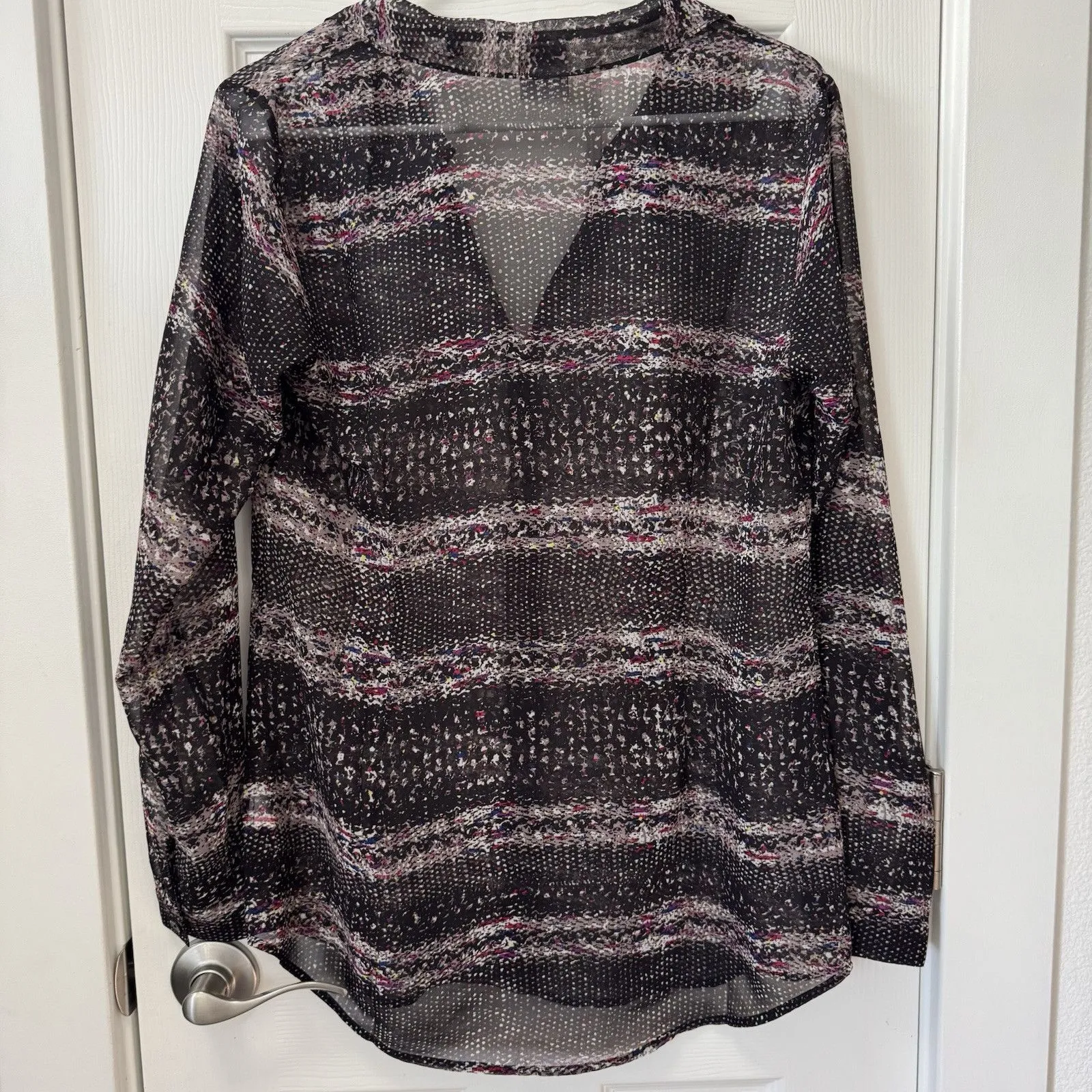 CAbi Paris Black‎ Sheer Print Button Down Blouse Top #3249 Women’s Small - Image 5