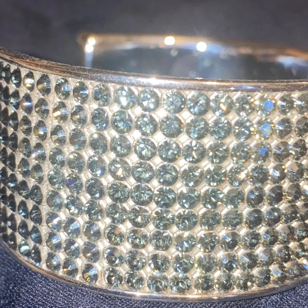 Wide Swarovski Beauty Silver Cream Crystal Bling Cuff Bracelet  Adjustable - Image 10