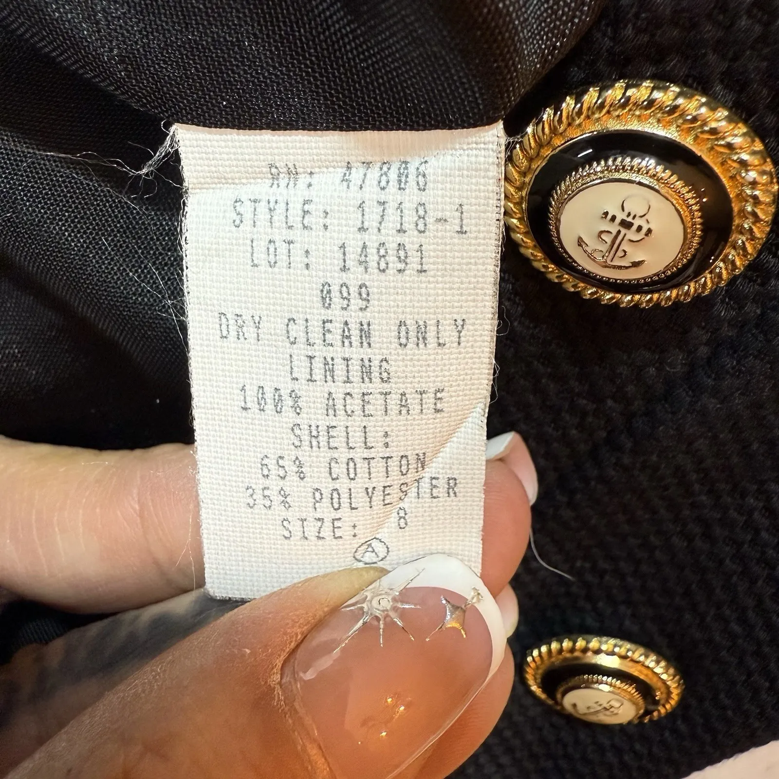 Vintage Oleg Cassini Black Blazer‎ Jacket Skirt Set 8 Office Suit Gold Button - Image 12