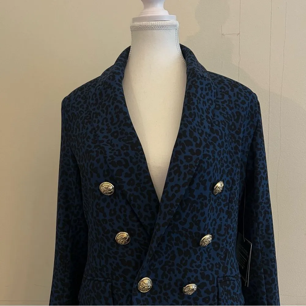 Boston Proper Beyond Travel Prussian Cheetah Printed Double Breasted Knit Jacket - Image 4