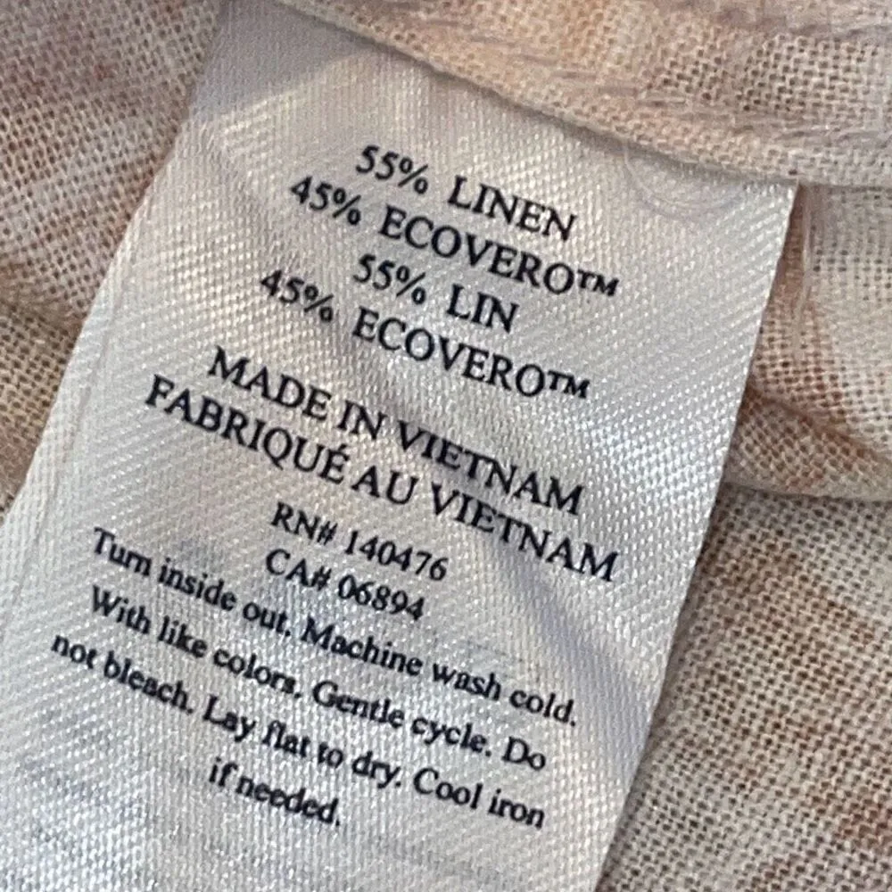 Faherty Womens Palm Print Cuffed Pintuck Gemina Linen Shift Dress Tan Medium NWO - Image 9