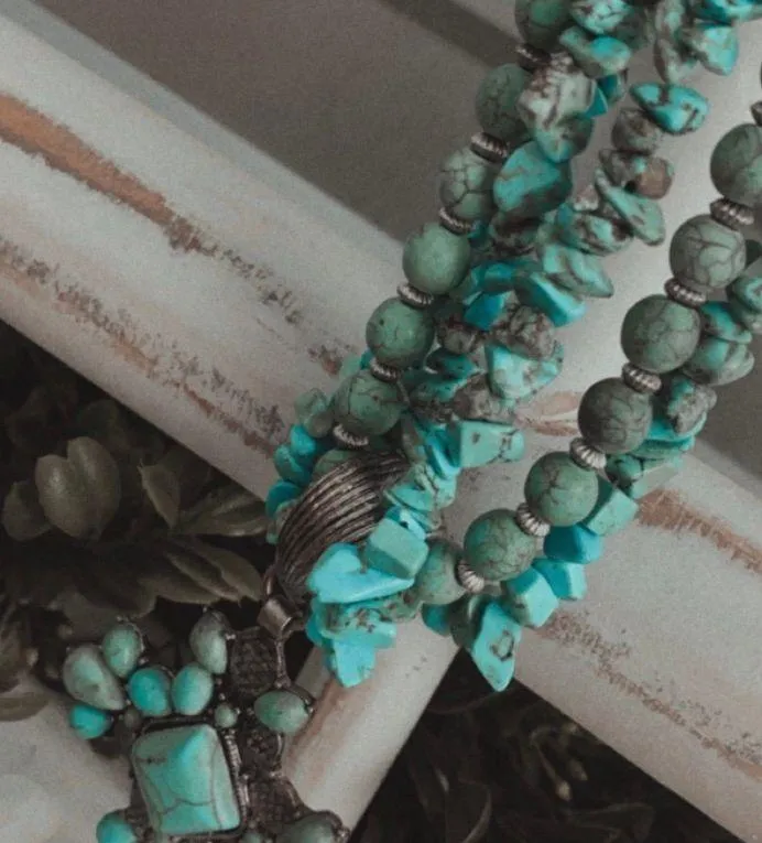 Turquoise Headed Cross Statement Necklace Silver - Image 3