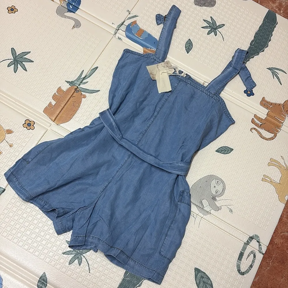 Hem & Thread Blue Casual Romper with Adjustable Straps - Image 3