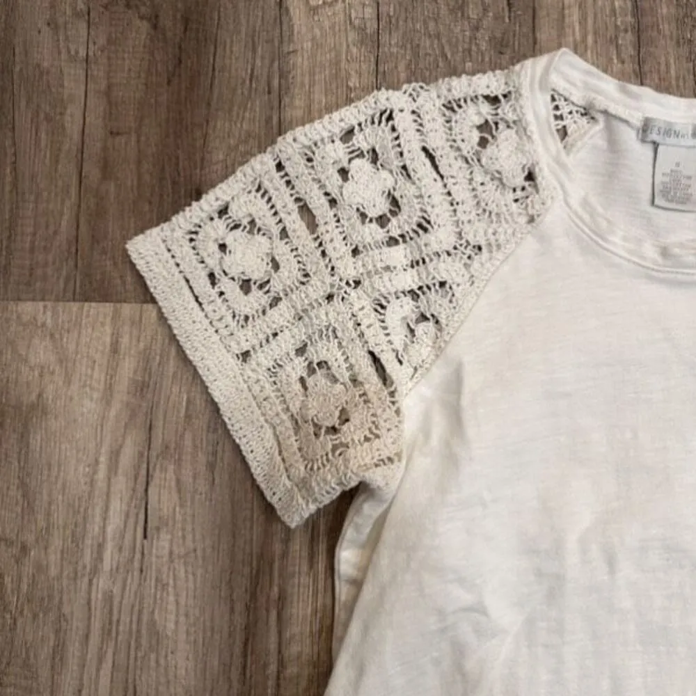 Design History Lace Embroidered White Peasant T Shirt‎ Cottage Core Small cotton - Image 6