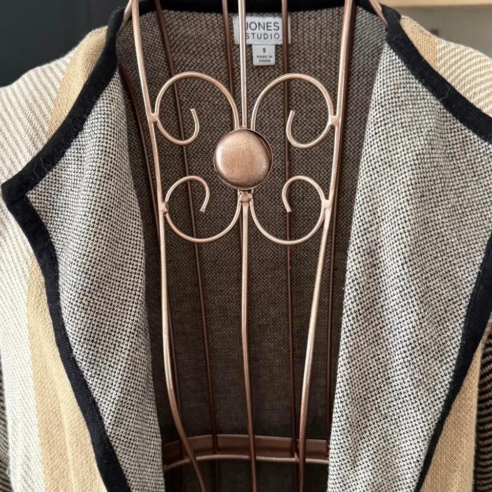 Jones Studio Patchwork Open Cardigan Women's S Tan/Black/Cream - Longline Knit - Image 5