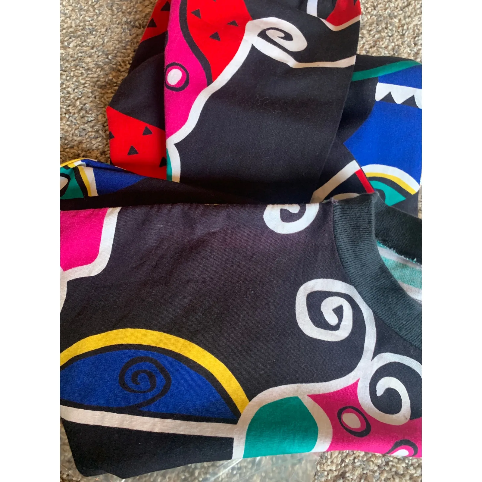 Vintage Bright 90s Pullover Cotton Sz XL Geometric Pattern Black - Image 9