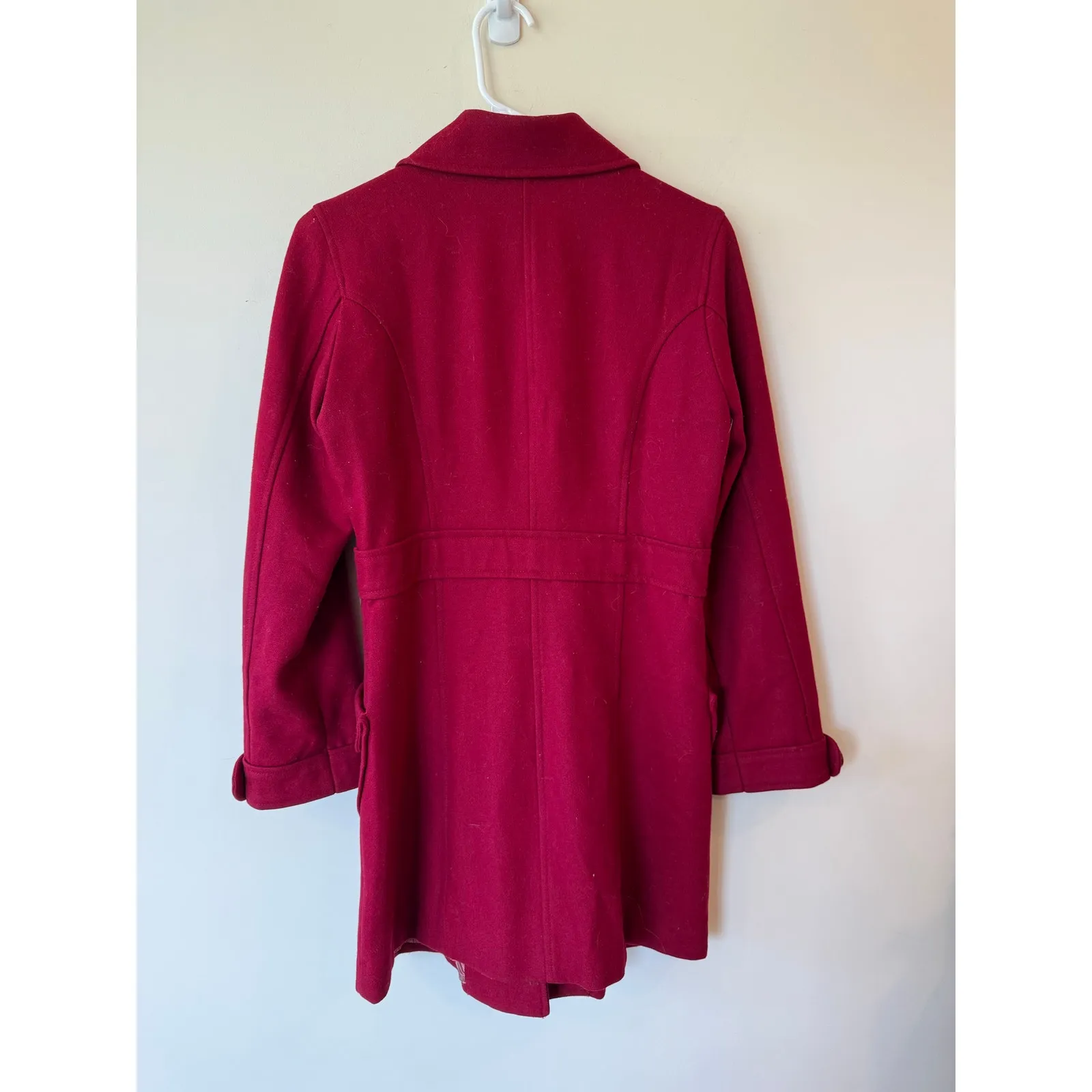 Anthropologie Tulle womens red wool blend button up collared pea coat Medium - Image 2