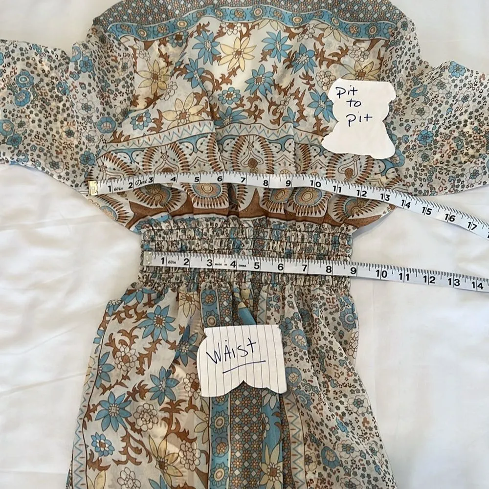 NWT R Vivimos szS sheer long sleeve button front floral print maxi dress coverup Brown - Image 10